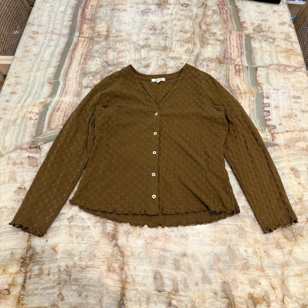 Madewell‎ Textured Button Front Cardigan Womens Large Brown Long Sleeve Knit Top